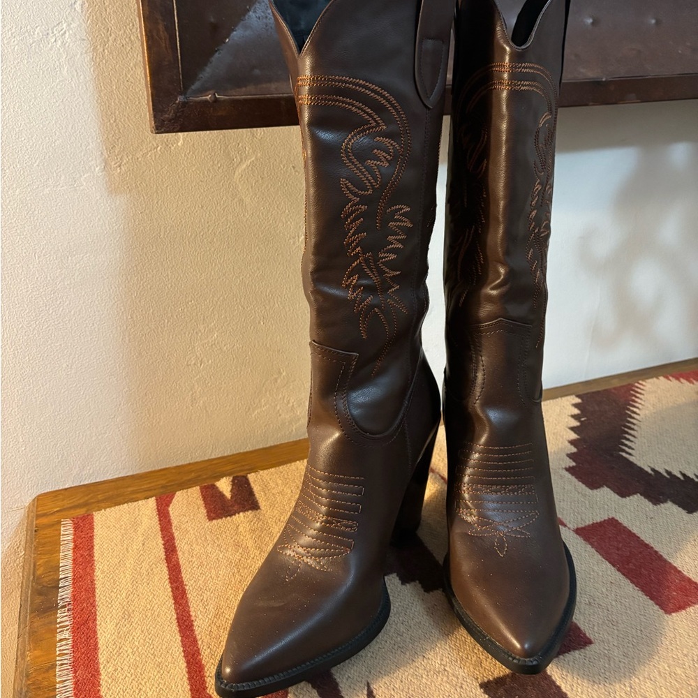 Isnom New Brown Western Cowgirl Cowboy Boots SZ 8.5